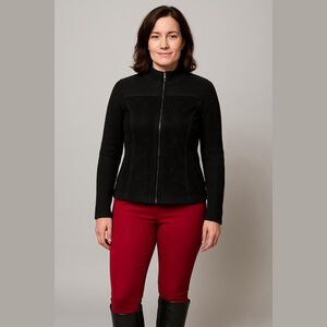 Women's Willi Smith Black Leather (Suede) Knit Trim Zip-Up Sweater Jacket L